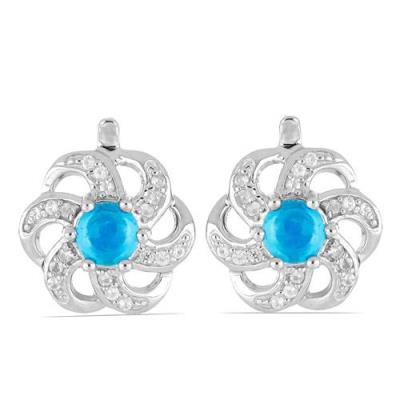 BUY 925 SILVER NATURAL BLUE ETHIOPIAN OPAL GEMSTONE CLASSIC EARRINGS